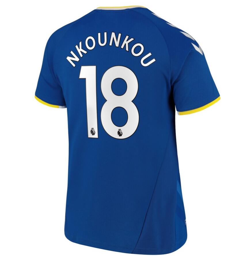 2021/22 Everton Home Kit Soccer Jersey with Nkounkou 18 printing